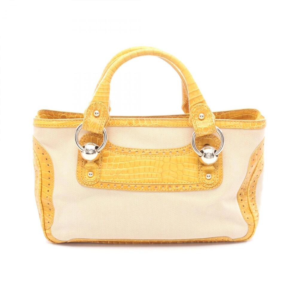 Celine Boogie Bag Handbag Canvas Leather Beige Yellow Tone